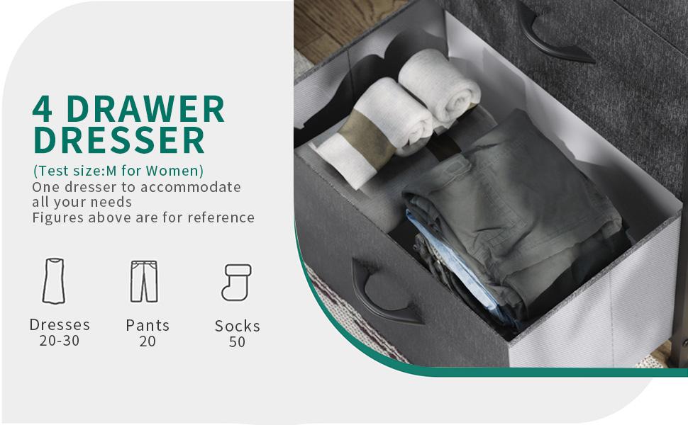 Yitahome Dresser 4 Drawers, Dresser for Bedroom, Fabric Dresser, Organizer Unit for Bedroom, Living Room, Closets & Nursery - Sturdy Steel Frame, Easy Pull Fabric Bins & Wooden Top