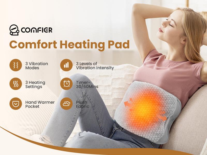 COMFIER Heating Pad for Back Pain Relief,Lower Back Massager with Heat with Hand Warmer Pocket,Extra-Large Size 61",Back Heating Pad for Period Cramps,Fast Heat Pad,Gifts for Women Men Mom Dad Heated Wrap