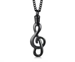 Musical Note Cremation Urn Necklace, Black, Keepsake, Memorial, Ashes