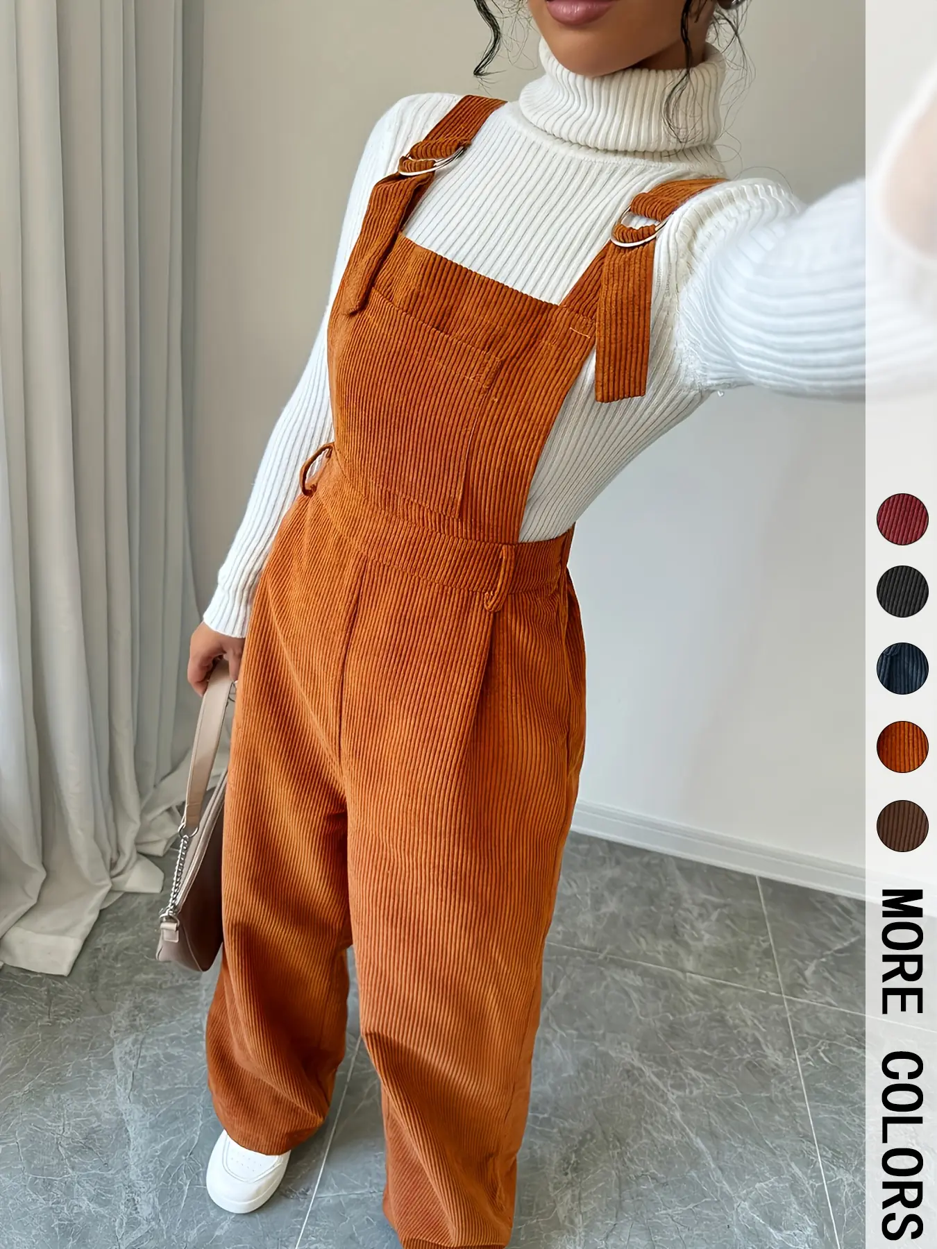 Women's Casual Basic Woven Jumpsuit Overalls with Adjustable Straps, Button Front Design, Fitted Style for Fall & Winter Seasons