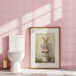 Easter Bunny Toilet Bathroom Print | Spring Toilet Wall Art, Wildflower Toilet Spring Poster
