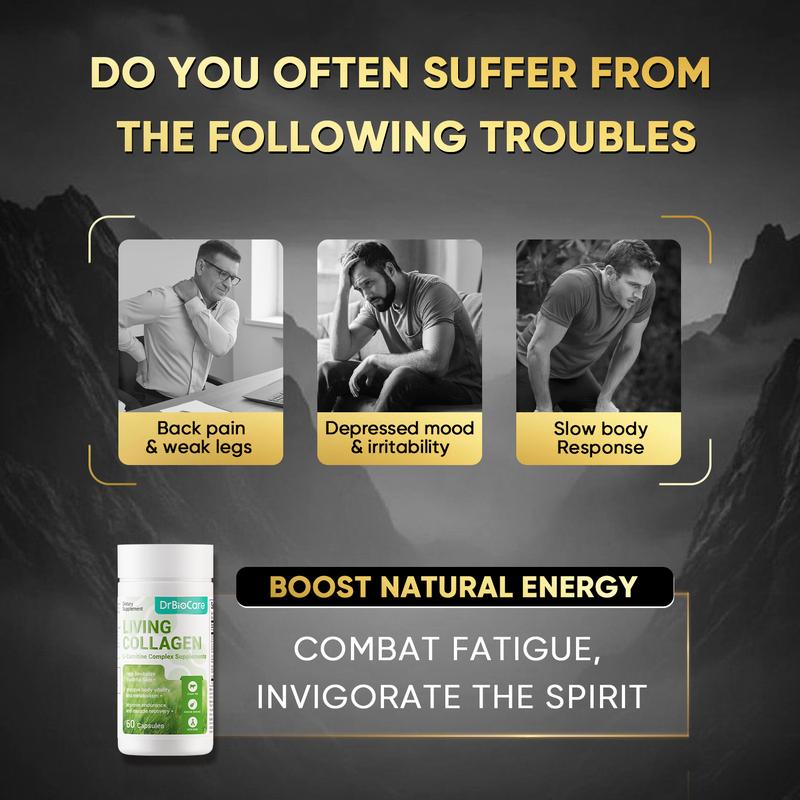 DrBioCare Men’s Supplement — Boosts Strength&All Day Energy — Featuring L-Carnitine + Living Collagen — 60 Capsules