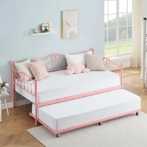 Garvee Twin Size Metal Daybed with Trundle, Featuring Heavy Duty Steel Slat Support and Space-Saving Design, Ideal for Living Room, Bedroom, and Guest Room Use, Available in Multiple Colors