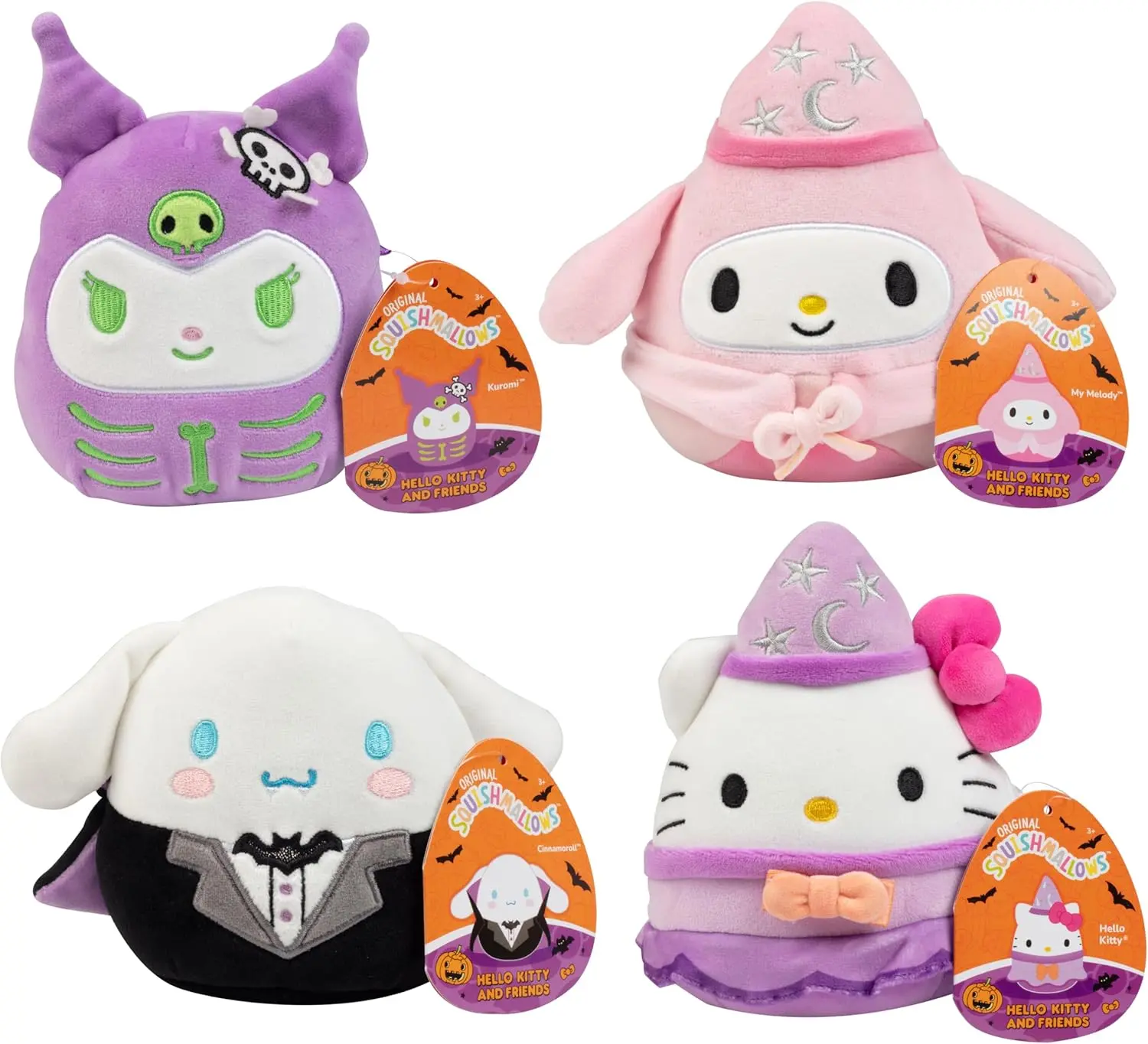Squishmallows Hello Kitty 5-Inch Stocking Stuffer 4-pack - Cinnamoroll, Kuromi, My Melody, Hello Kitty - Collectible Soft & Squishy Stuffed Animal Toy - Christmas Gift for Kids, Girls & Boys