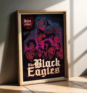 Black Eagles House Recruitment Poster | Fire Emblem Inspired Gaming Room Wall Decor | Anime Style Academy Art | Original Fan Art Printed | Tactical RPG Aesthetic | Classroom or Dorm Room Wall Art