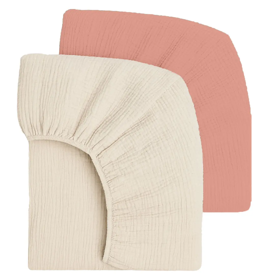 Muslin Fitted Crib Sheets 2 Pack, 100% Cotton Soft Breathable Baby Crib Sheets for Boys and Girls, Fitted Toddler Bed Sheets for Newborn Infants Toddlers, Standard Crib Mattress 52 x 28 Inch, Neutral Nursery Bedding Set