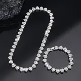 2pcs Set Heart Shaped Cuban Chain Necklace Set for &,Hip Hop Style Choker Set,Luxurious Jewelry Set for Valentine's Day Gifts, Birthday,Everyday & Party Wear, for Teenager