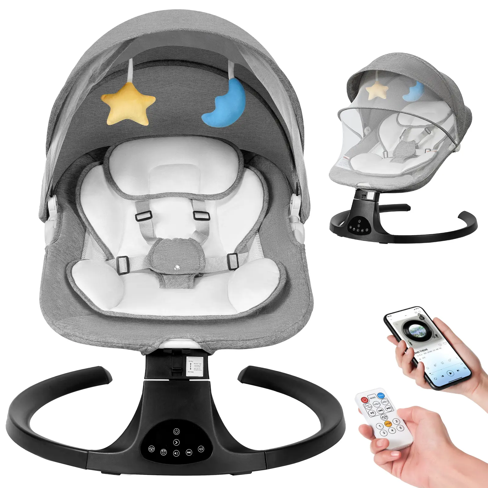 Baby Electric Bouncer Baby Swing with 5 Speeds & 10 Lullabies,Remote Control,Adjustable Backrest,Bluetooth Connection,Firm Headrest,Mosquito Net,Indoor Use
