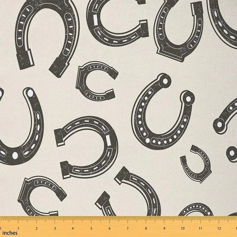 Feelyou Vintage Horseshoe Upholstery Fabric - 1 yd (36x58 in, Length 36 in), Medium-Weight Tight-Weave Retro Western Textile for Indoor Cushions, Furniture Refinishing