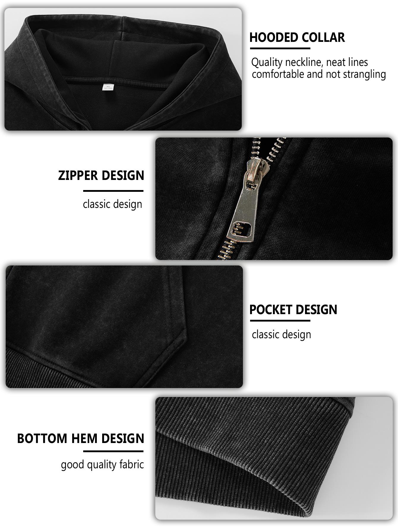 CCCMAI Men's Loose Fit Casual Windproof Zip-Up Hooded Jacket Sweatshirt in Polyester for Daily Commutes, Autumn Winter Outdoor Sports and Travel, Menswear Long Sleeve Coats Plain Tops