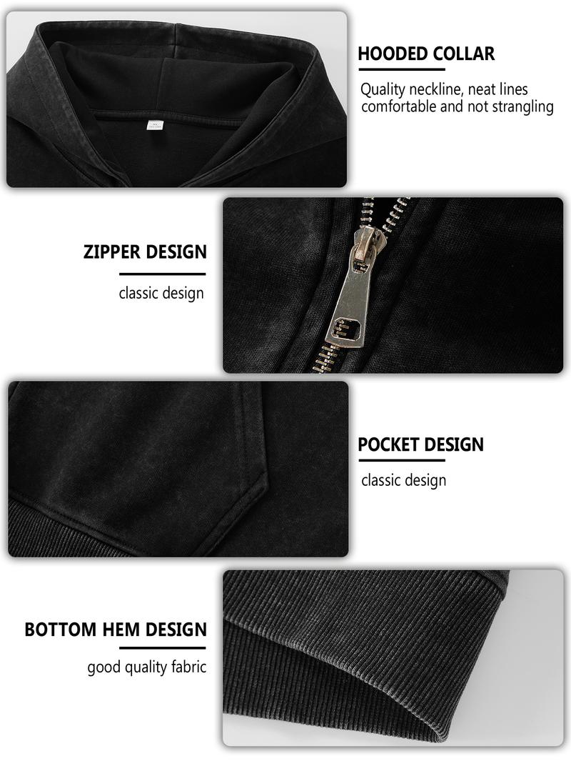 CCCMAI Men's Loose Fit Casual Windproof Zip-Up Hooded Jacket Sweatshirt in Polyester for Daily Commutes, Autumn Winter Outdoor Sports and Travel, Menswear Long Sleeve Coats Plain Tops