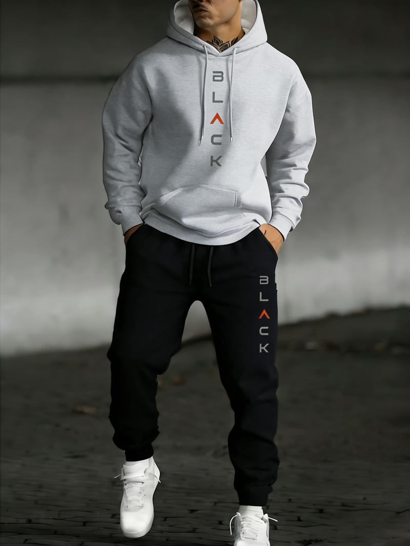 Men's Two-Piece Set “Black” Pattern Hoodie with Jogger Pants