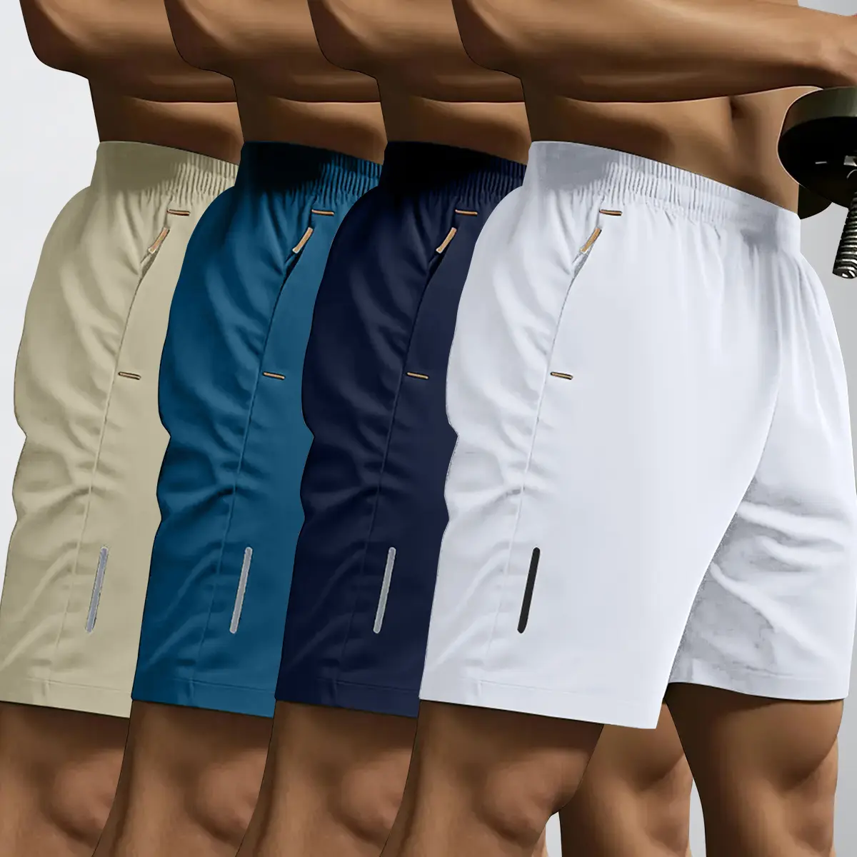 Men’s 4-Piece Summer Casual Athletic Gym Shorts Set - Quick-Dry, Breathable, Comfortable Material with Drawstring, Zippered Pockets for Running, Fitness, Outdoor Activities - Men's Casual Breathable Shorts