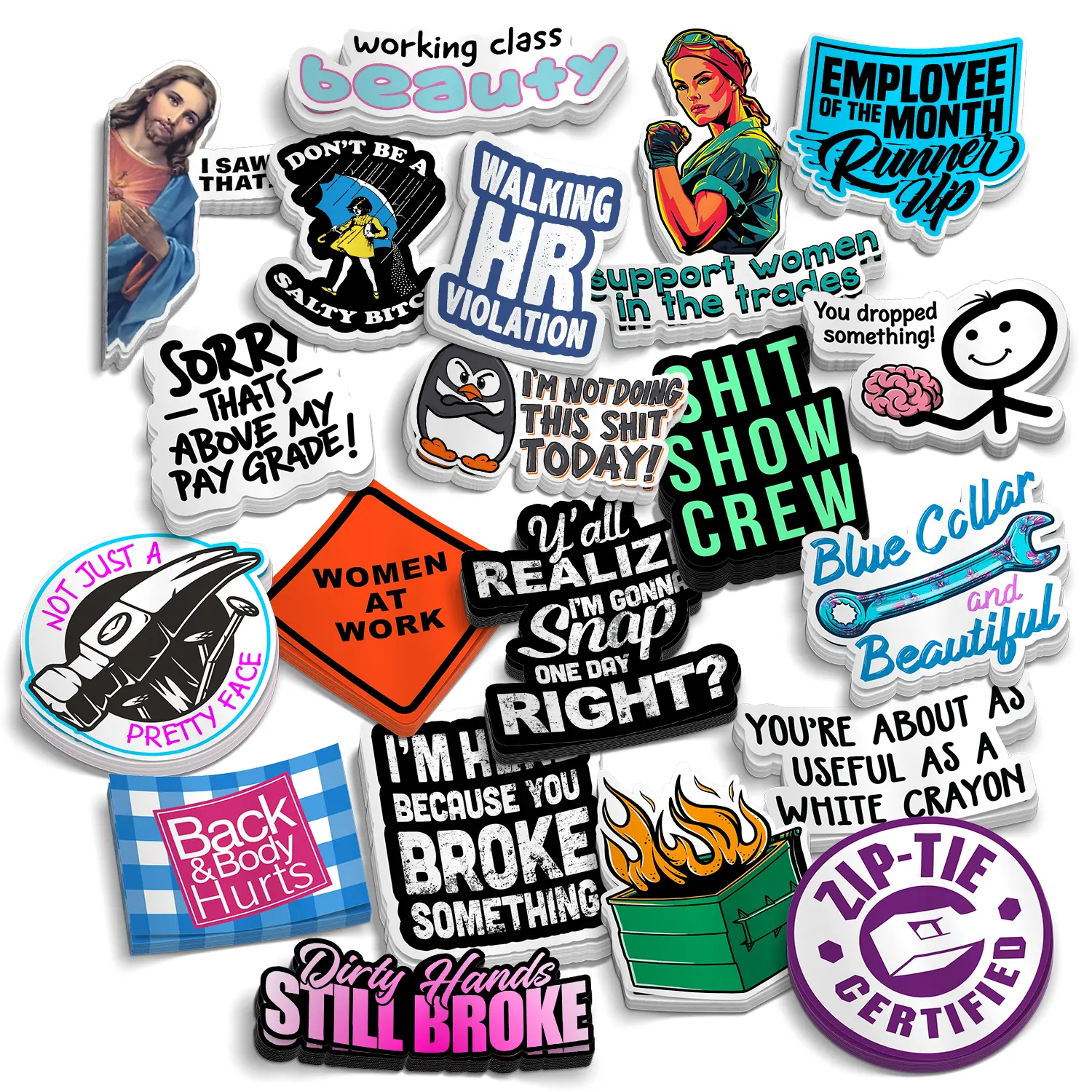 Ladies Blue Collar Hard Hat Sticker Pack Decor Decorative Waterproof