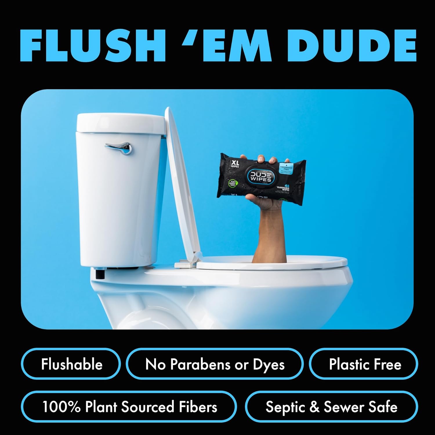 DUDE Wipes - Flushable Toilet Wipes - 6 Pack, 288 Wipes - Unscented Extra-Large Adult Wet Wipes - Vitamin-E & Aloe - Septic and Sewer Safe