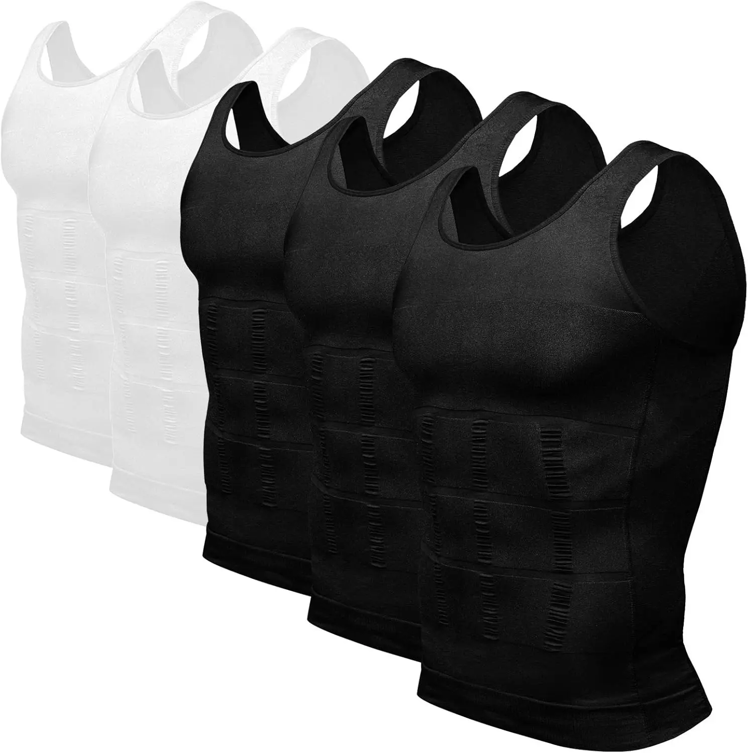 5/4/3/2/1 Pack Menswear Body Shaper Tummy Control Vest Compression Tank Top Breathable Lightweight Soft Underwear Shapewear Athletic Plain Shirt Sleeveless Undershirts for Men Fabric