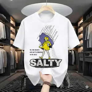 "SALTY" Retro Graphic Tee - Funny Sarcastic Umbrella Girl T-Shirt | Trendy Aesthetic Streetwear for Women & Men | Mood Statement Top