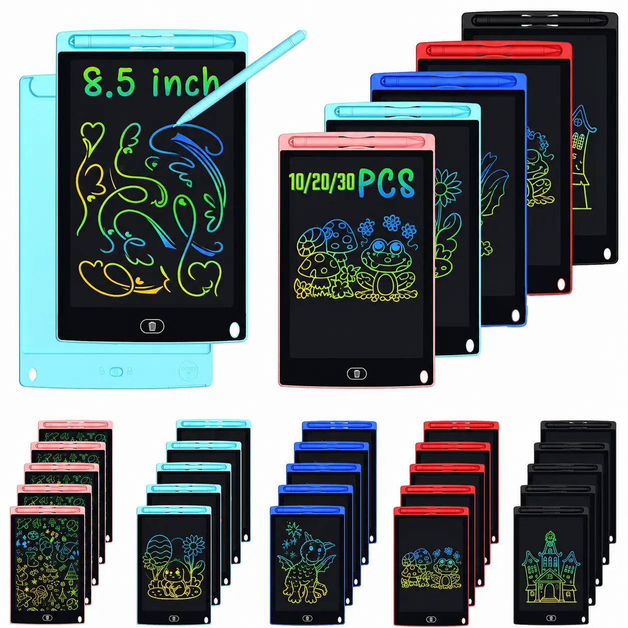 [10/20/30pcs Multiple Packs] 8.5in LCD Tablet for Toddlers Aged 1-3, Eye Care LCD Writing Tablet with Pressure Sens., Plastic Body, Rainbow Lines, Erase Button, Colorful Stylus, Educational Arts & Crafts Toddler Toy, Perfect Birthday Gift,back to school
