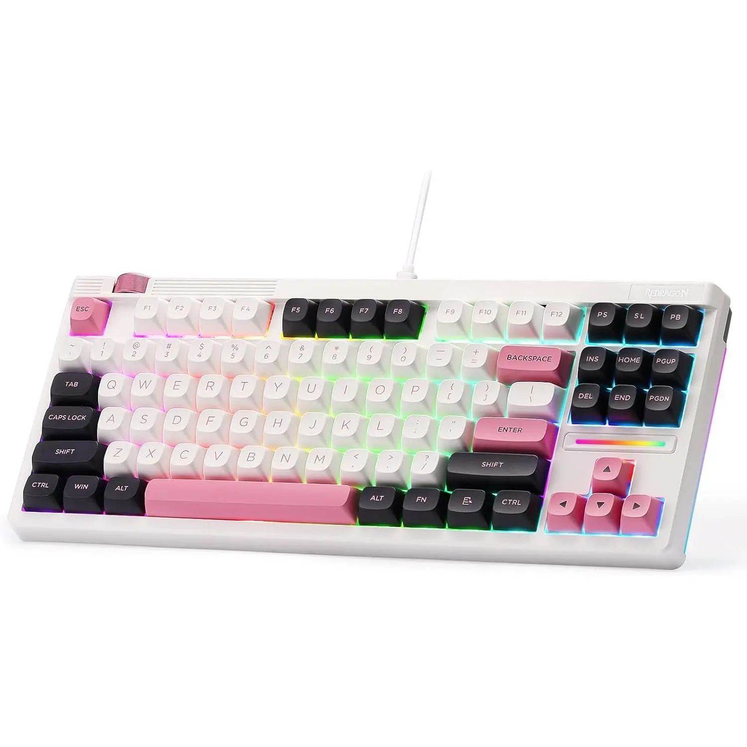 Redragon K729 80% Wired Gasket RGB Gaming Keyboard, 87 Keys TKL Mechanical Keyboard w/Knob Control, Mix-Color PBT Keycaps, Hot-Swap South-Facing Socket & 5-Layer Dampener, Custom Linear Switch