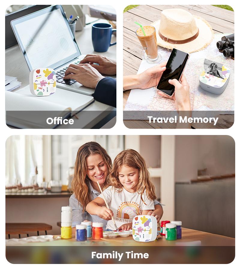 XenGro Mini Printer Bluetooth included 3 Roll label Thermal Pocket Printer,Inkless Small printer B&W Printing Only for Photos, Study Notes, Lists,Memos, Journals Printing Machine Sticky Label, Birthday Gifts for Kids White