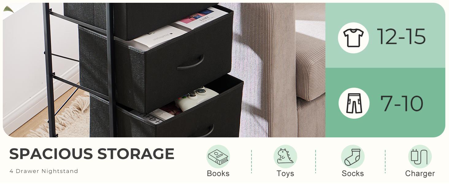 Dresser for Bedroom, Storage Drawers, Skinny Fabric Storage Tower with 4 Drawers