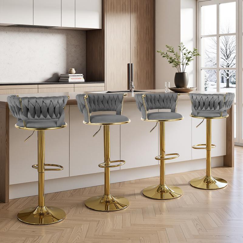 【TikTokShopBlackFriday】 Velvet Bar Stools, Counter Height Bar Stools with Low Back, Gold Swivel Bar Stool for Kitchen Island, 360° Swivel Bar Chairs for Kitchen Island,Bar Pub (Beige)