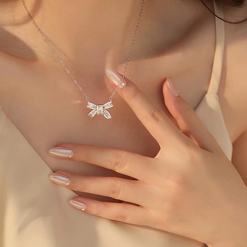 Moissanite 0.8ct Bow-tie Pendant Necklace Valentine's Day Wedding Engagement Anniversary Romantic Elegant Gift Daily Wear