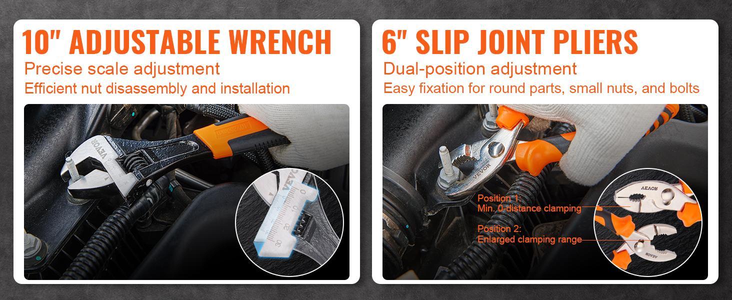 VEVOR 8-Piece Pliers Set, High Carbon Steel, 12"/10"/8" Groove Joint Pliers, 8" Linesman's Pliers, 6" Slip Joint Pliers, 8" Long Nose Pliers, 6" Diagonal Cutter, 10" Adjustable Wrench, and Tool Bag VEVOR 8-Piece Pliers Set, High Carbon Steel, 12"/10"/8" Groove Joint Pliers, 8" Linesman's Pliers, 6" Slip Joint Pliers, 8" Long Nose Pliers, 6" Diagonal Cutter, 10" Adjustable Wrench, and Tool Bag