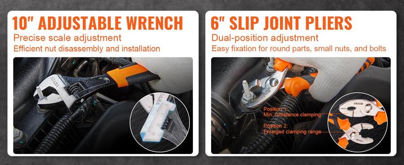 VEVOR 8-Piece Pliers Set, High Carbon Steel, 12"/10"/8" Groove Joint Pliers, 8" Linesman's Pliers, 6" Slip Joint Pliers, 8" Long Nose Pliers, 6" Diagonal Cutter, 10" Adjustable Wrench, and Tool Bag