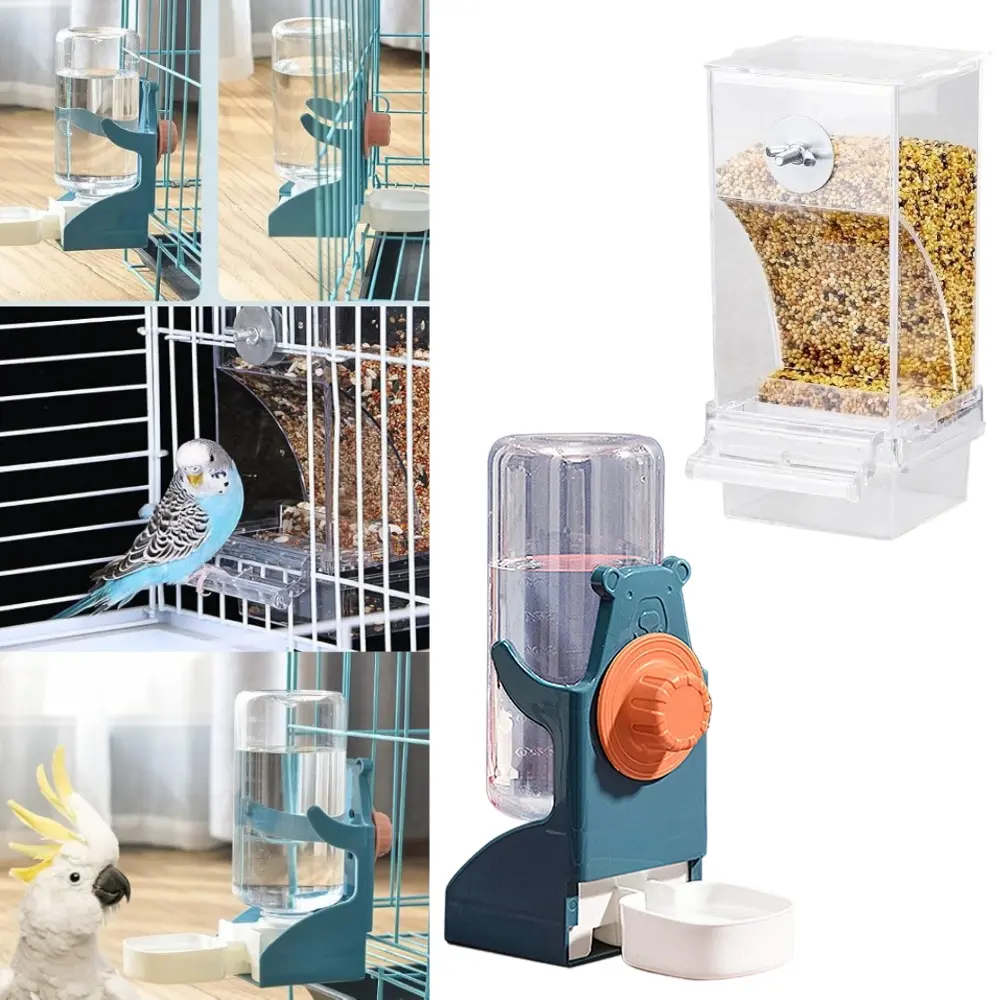 Bird Feeders Water Dispenser Set, Automatic Parrot Feeder Cage Accessories, Clear Seed Container Food Drinker for Cage, for Cockatiel Lovebirds Budgies Canary