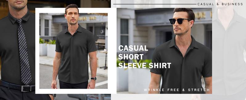 COOFANDY Men's Thin Wrinkle Free Short Sleeve Button Down Shirt Classic Design Casual Dress Top for Summer Beach Office Wear Machine Washable