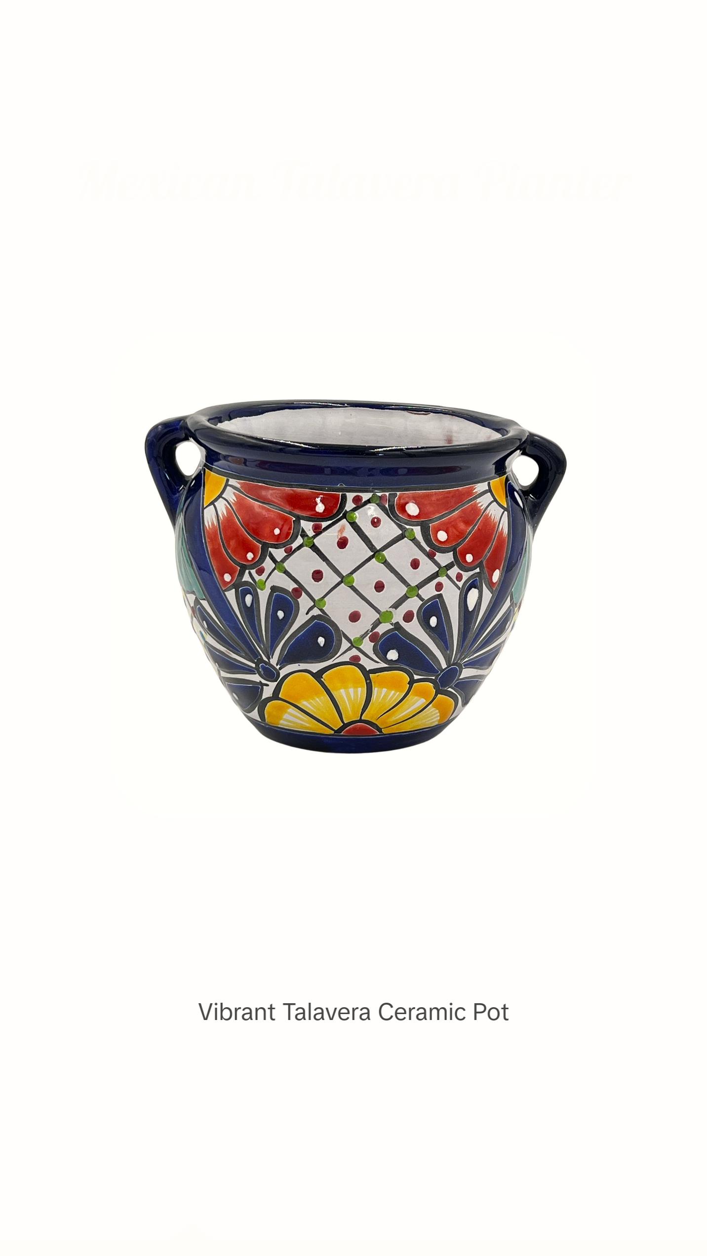 Michoacano Mexican Talavera Garden Pot - Dark Blue Trim