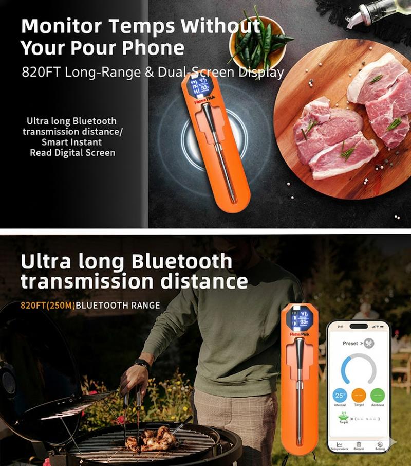 True Wireless Meat Thermometer (820ft Range) - Perfect Steak Every Time! Dual Sensors & Smart App Control for BBQ