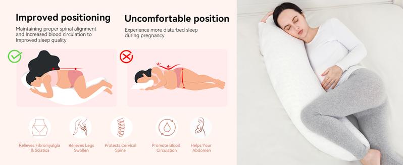 Yoofoss Pregnancy Pillows for Sleeping, 2 in 1 Adjustable Nursing and Maternity Pillow for Pregnant Women, Comfort Natural Fiber Body Pillow for Pregnancy, Arm Neck Belly Support, White