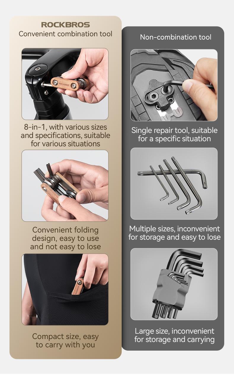 ROCKBROS  8-in-1 Bicycle Repair Tool Multi-functional Combination Interior Hexagonal Disassembly Maintenance Tool Portable Mountain Road Bike