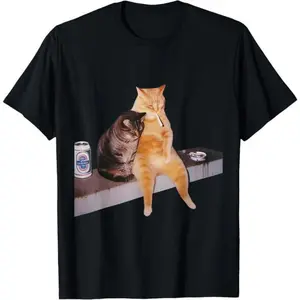 Cat Meme Cat Smoking Cigarette Casual Short Sleeve Cotton T-Shirt100% heavy cotton Hoodie graphic tees