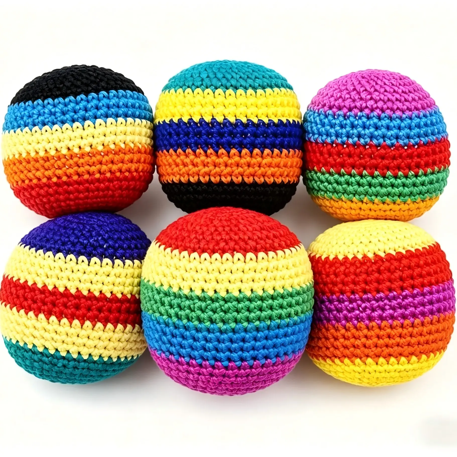 6 Pack Handmade Knitted Hacky Sack Set, Multicolored Crochet Juggling Balls, Durable Footbags for Beginners Adults, Outdoor Play Toy, Hand Crochet Design, Crochet Items, Crochet Style