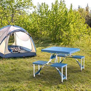 VINGLI 4 Ft Camping Picnic Table Set with 4 Seats with Umbrella Hole Folding Lightweight Suitcase Card Table-220 Lbs Support Aluminum Frame, Plastic RV Tabletop for Barbecue,Travel,Outing,Gathering