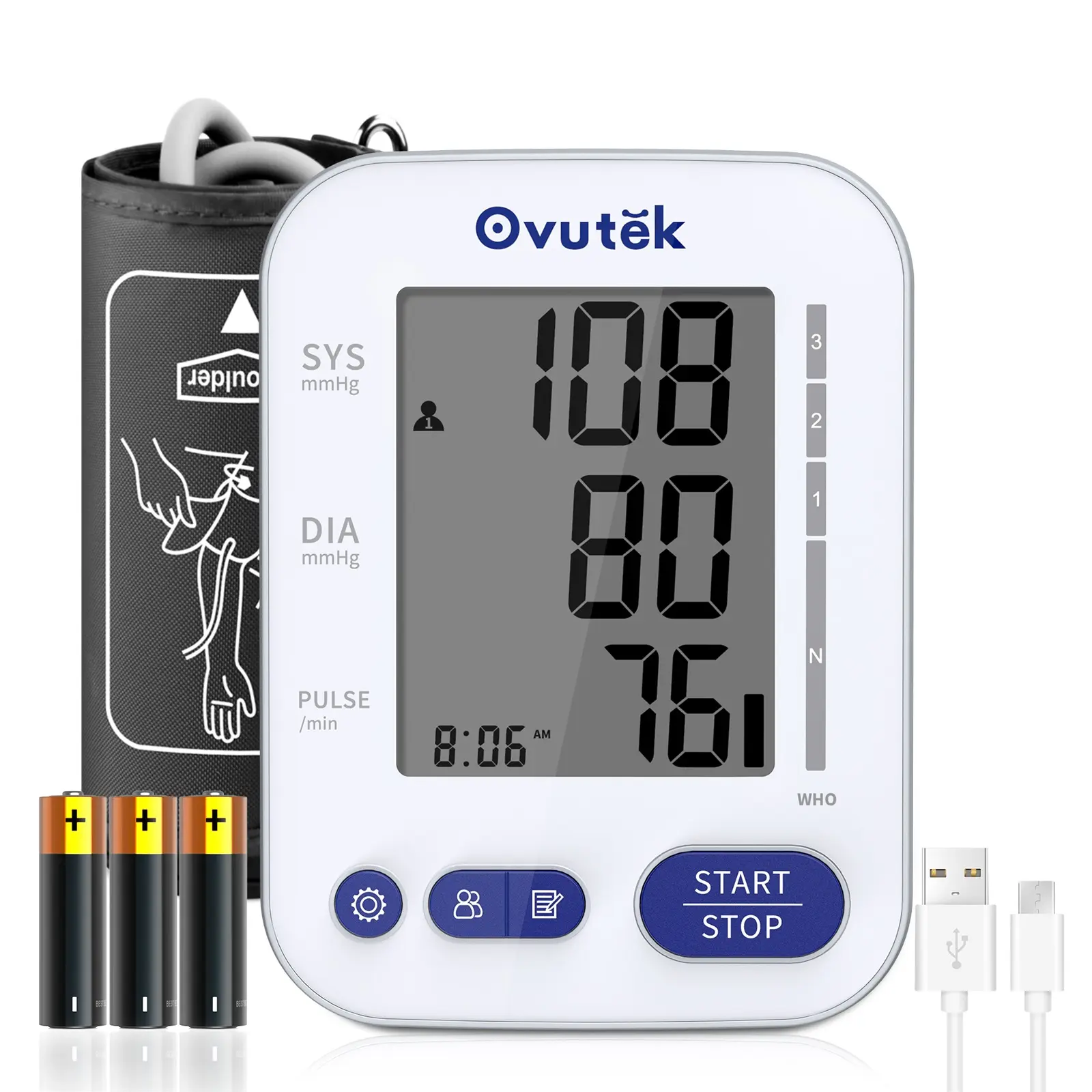 Ovutek Upper Arm Blood Pressure Monitor for Home Use, Illuminated Numeric HD Display for Easy Viewing, Large Cuff, 240 Memories for 2 Users, Accurate, Includes Batteries & Type-C Cable, Illuminated Numeric Display Blood Pressure Monitors, Healthcare, Seni