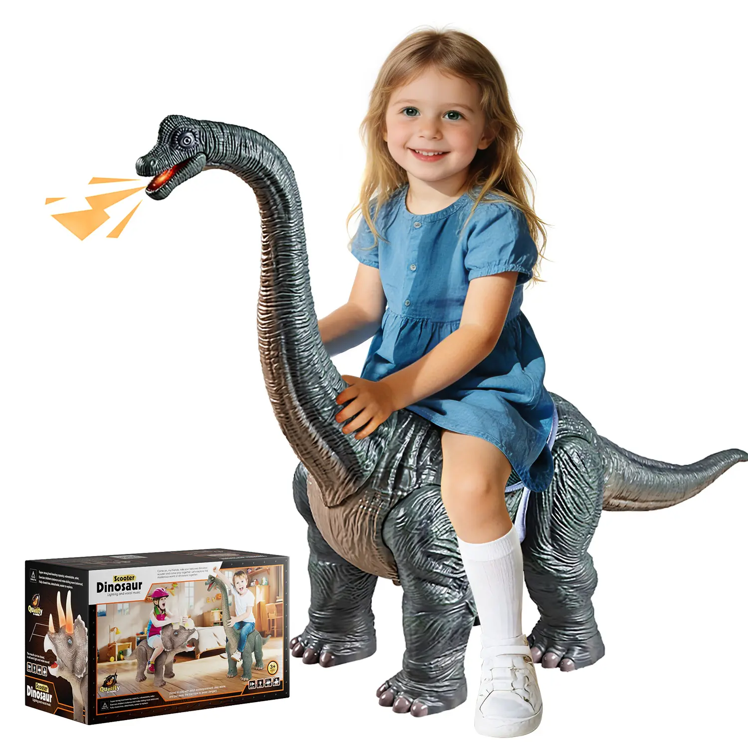 Children's Dinosaur Ride-On Toy Car with Three Sound Effects, Light and Sound Effects, PP Wheels, Suitable for Indoor/Outdoor Play