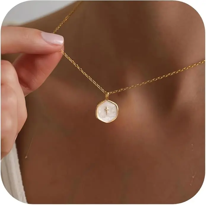 Dainty 14K Plated Cross Pendant Necklace, Classic Cross Pendant, Small Cross Choker for Women, Everyday Simple Religious Jewelry Gift Idea