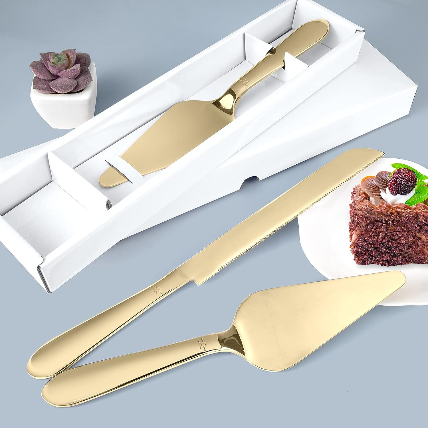 Cake Cutting Set for Wedding, Elegant Cake Knife and Server Set with Thickened Stainless Steel and Rounded Edges, Cake Cutter and Pie Spatula for Birthday Anniversary Christmas Gift Set of 2, Silver Bakeware Utensils Cake Cutting Set for Wedding, Elegant Cake Knife and Server Set with Thickened Stainless Steel and Rounded Edges, Cake Cutter and Pie Spatula for Birthday Anniversary Christmas Gift Set of 2, Silver Bakeware Utensils