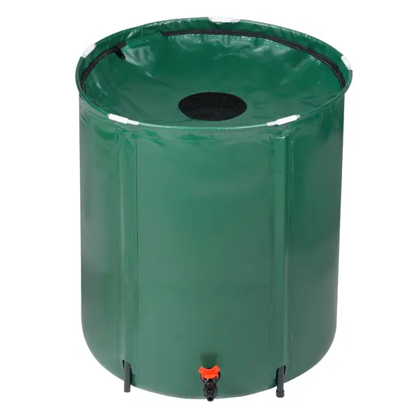 50gal Folding Rain Barrel Water Collector - 24x27.6in, 4.41Lb/2Kg Green 500D PVC Mesh Cloth Unit with ABS Drainage Valves, Outdoor Garden Supplies for Home Improvement Watering & Irrigation