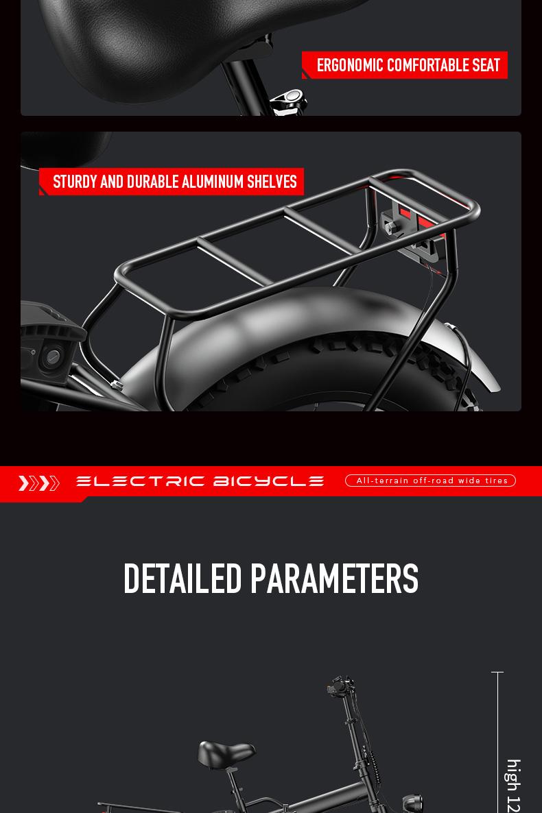 20-Inch All-Terrain Electric Folding Bicycle with High-Carbon Steel Structure 48V 20A-25A Battery 20x4 Off-Road Tires for Versatile Use as Electric Bicycle & Motorcycle SpringStatements