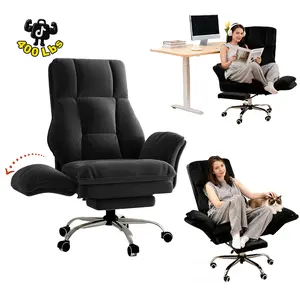 【Stay with pets】Big and Tall Office Chair with Footrest, 400lbs Heavy Duty Gaming Chair - Ergonomic Wide Plush Velvet Executive Chair, Flip Armrests for Cross-Legged Sitting & Reclining, Lumbar Support for Back Pain Relief