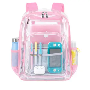 Clear Backpack Heavy Duty PVC Transparent Backpack with Reinforced Strap for College Workplace (GREY)