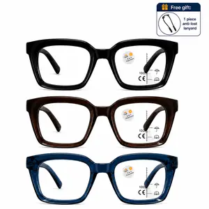 Progressive Multifocal Readers for Women Men, Photochromic Light Adaptive Reading Glasses, Near Mid Far Square Frame Eyeglasses