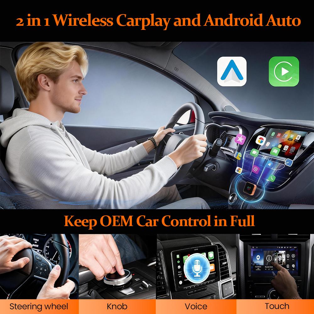 2026 New Wireless CarPlay & Android Auto Adapter - iPhone & Android Compatible with Fast No-Delay Link, Hands-Free Calling, Plug & Play, Fast Auto-Reconnect