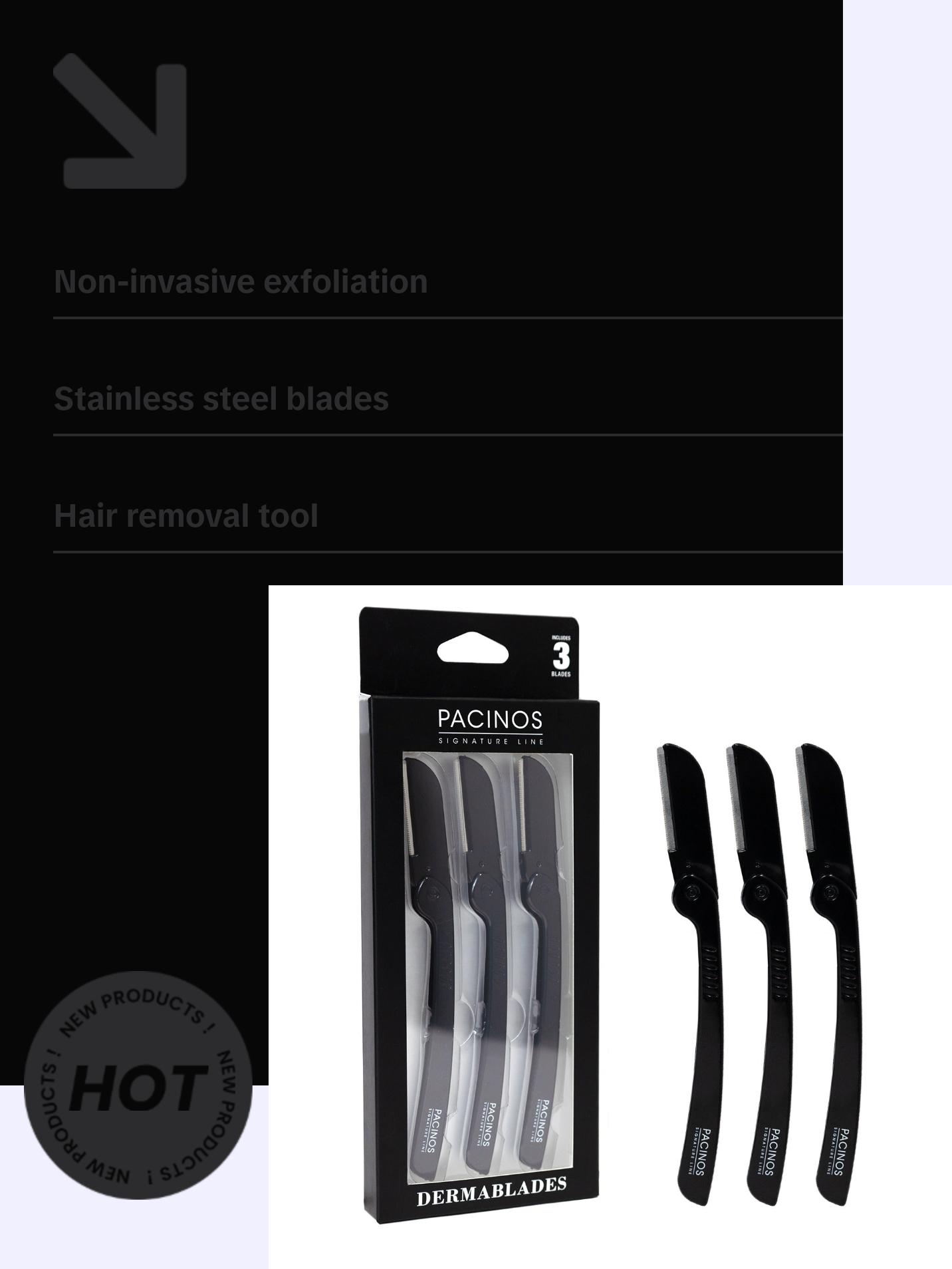 Pacinos Signature Line Derma Blades - Stainless Steel Exfoliating Blades for Skincare and Facial Comfort Cutting Exfoliate