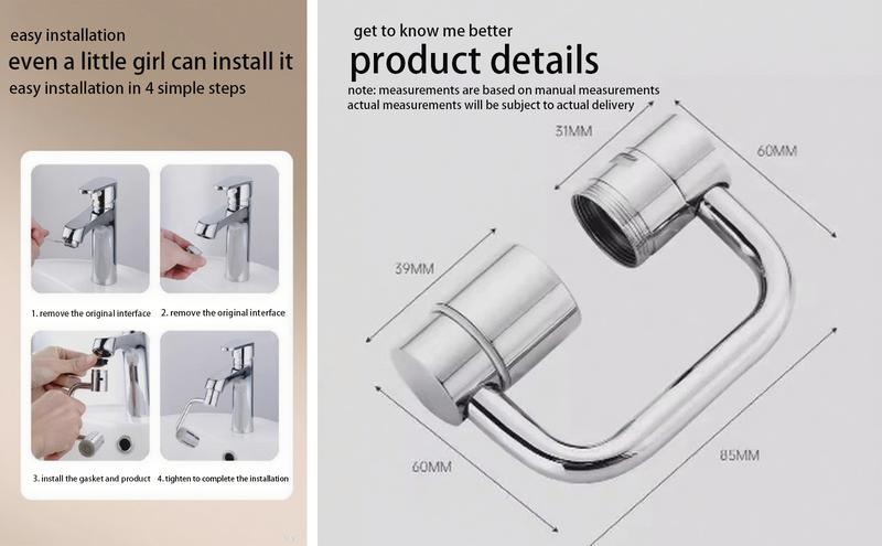 extender aerator faucet Universal Sink Faucet 1440° Rotatable Aerator Extension U Shaped Extender for Toddlers 2 Modes Adjustable Flexiflow 1080° Rotating for Bathroom Kitchen Silver